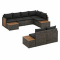 3-osobowy narożnik ogrodowy z technorattanu PE z akacjowymi stolikami 280 x 210 x 65 cm Czarny/Grafitowy/Brązowy