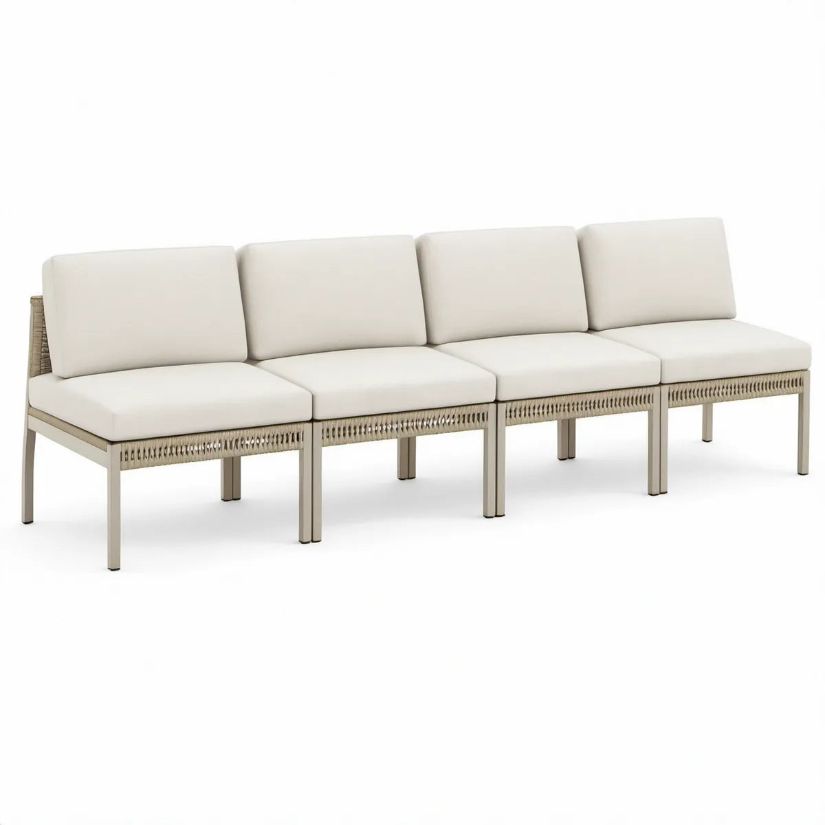Modułowa sofa ogrodowa 4-częściowa z aluminium i plecionki PE, kremowo-beżowo-jasnoszara, 320 x 80 x 70 cm