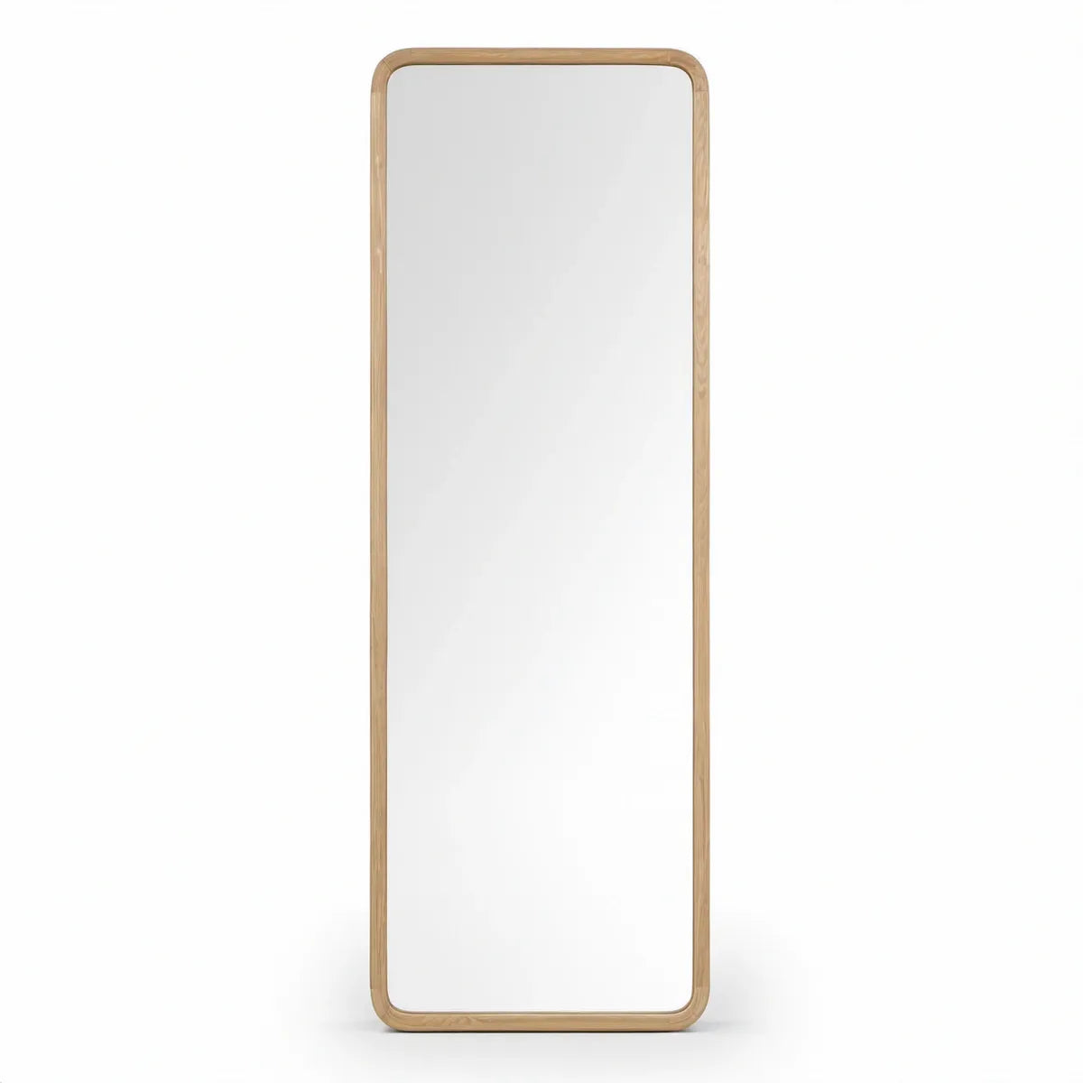 Lustro stojące prostokątne 160 x 50 x 3 cm z ramą z litego drewna dębowego, naturalne