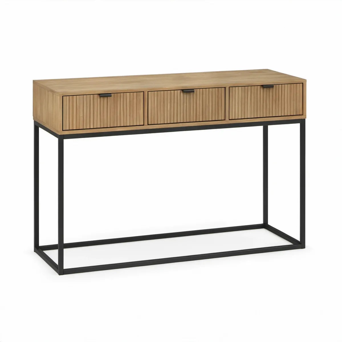 Konsola z 3 szufladami z MDF i fornirem bambusowym, naturalna/czarna, 120 x 40 x 80 cm