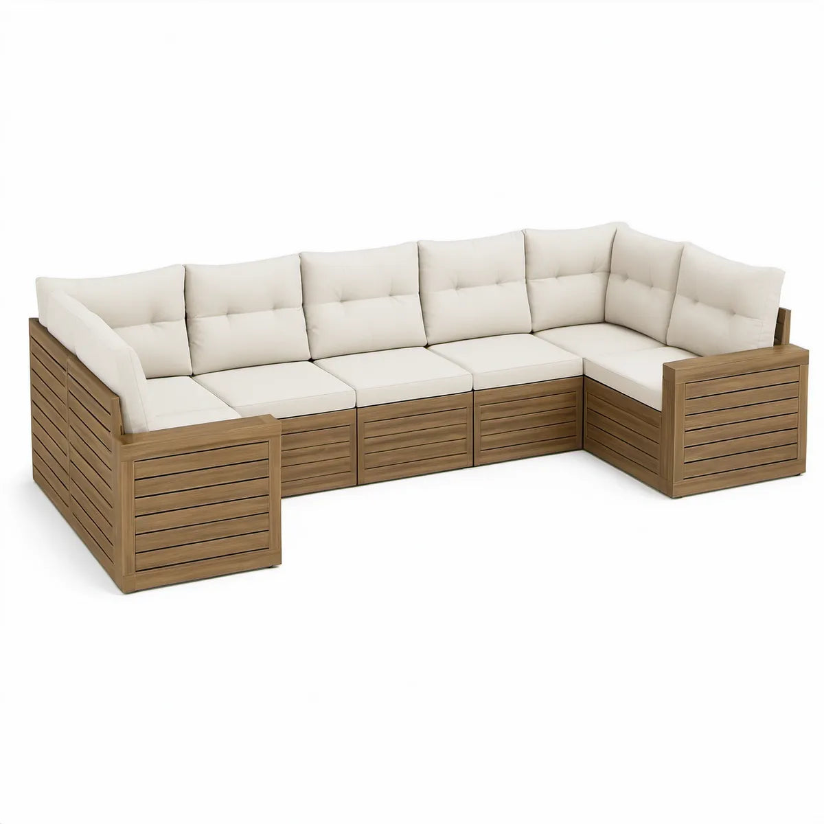 5-osobowa narożna sofa ogrodowa w kształcie L z drewna akacjowego, brązowo-beżowa, 280 × 220 × 75 cm
