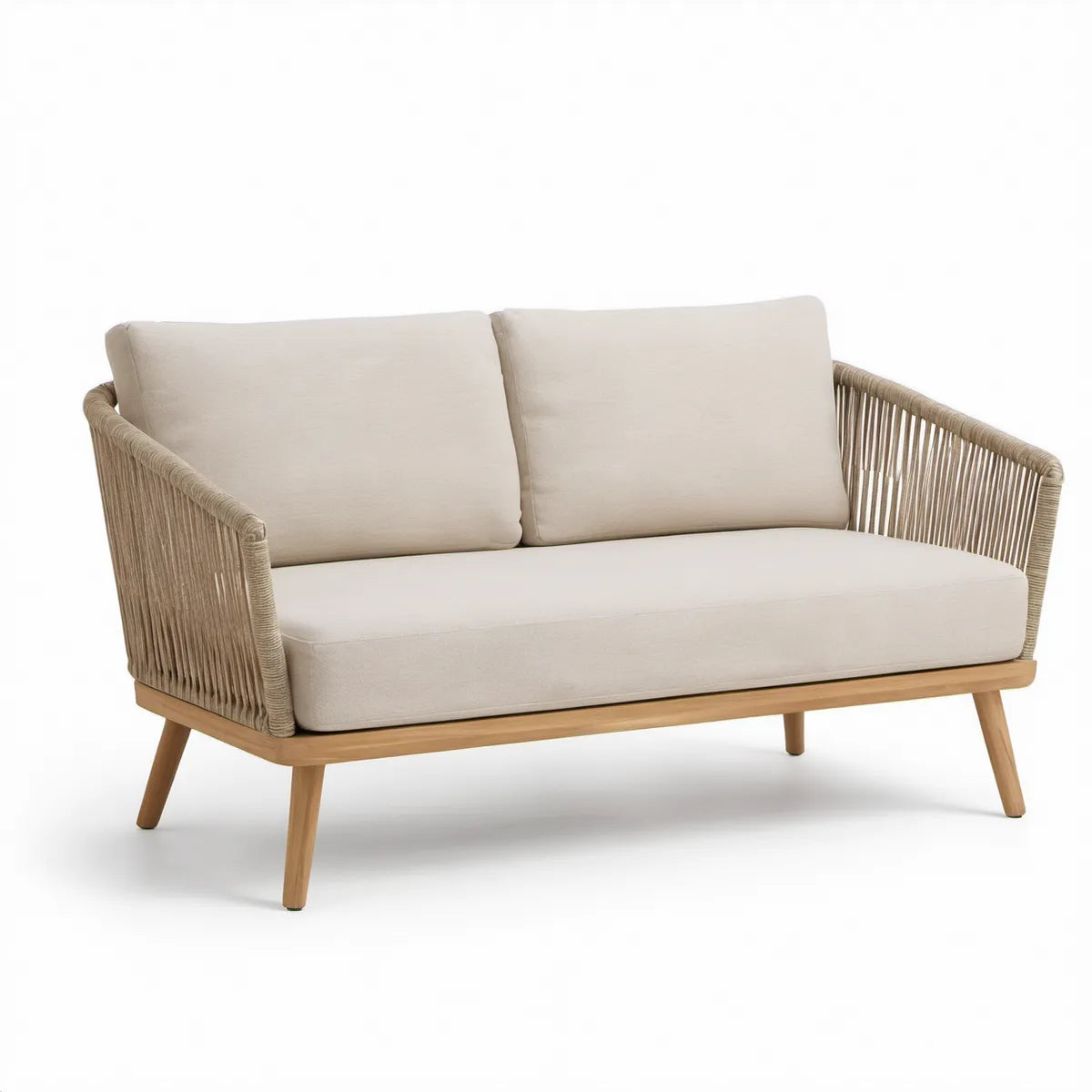 Sofa ogrodowa 2-osobowa 130 x 75 x 80 cm z drewna akacjowego i plecionki PP Beżowy/Jasny brązowy