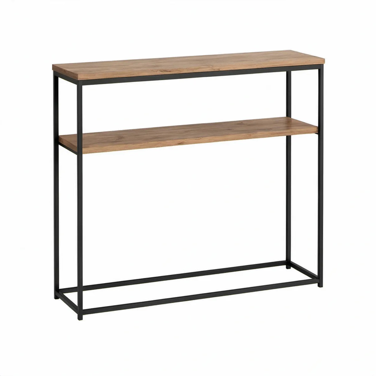 Konsola industrialna z 2 półkami, lite drewno akacjowe i stal, 110 x 35 x 75 cm, brązowo-czarna