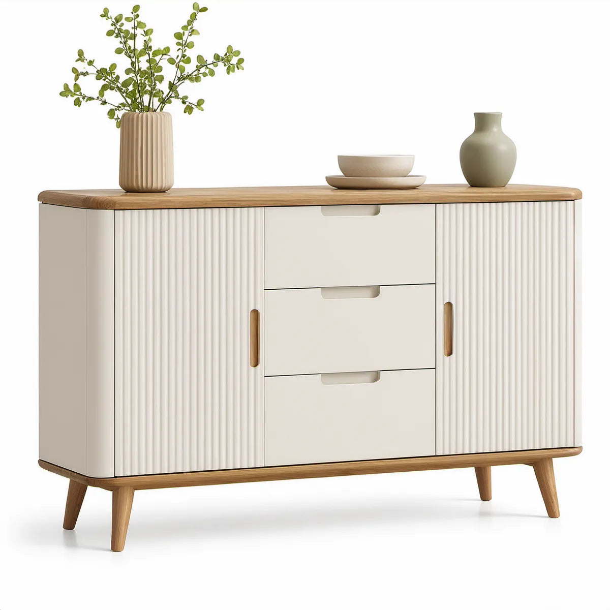 Kremowy kredens MDF w dekorze dębowym 120 x 40 x 85 cm
