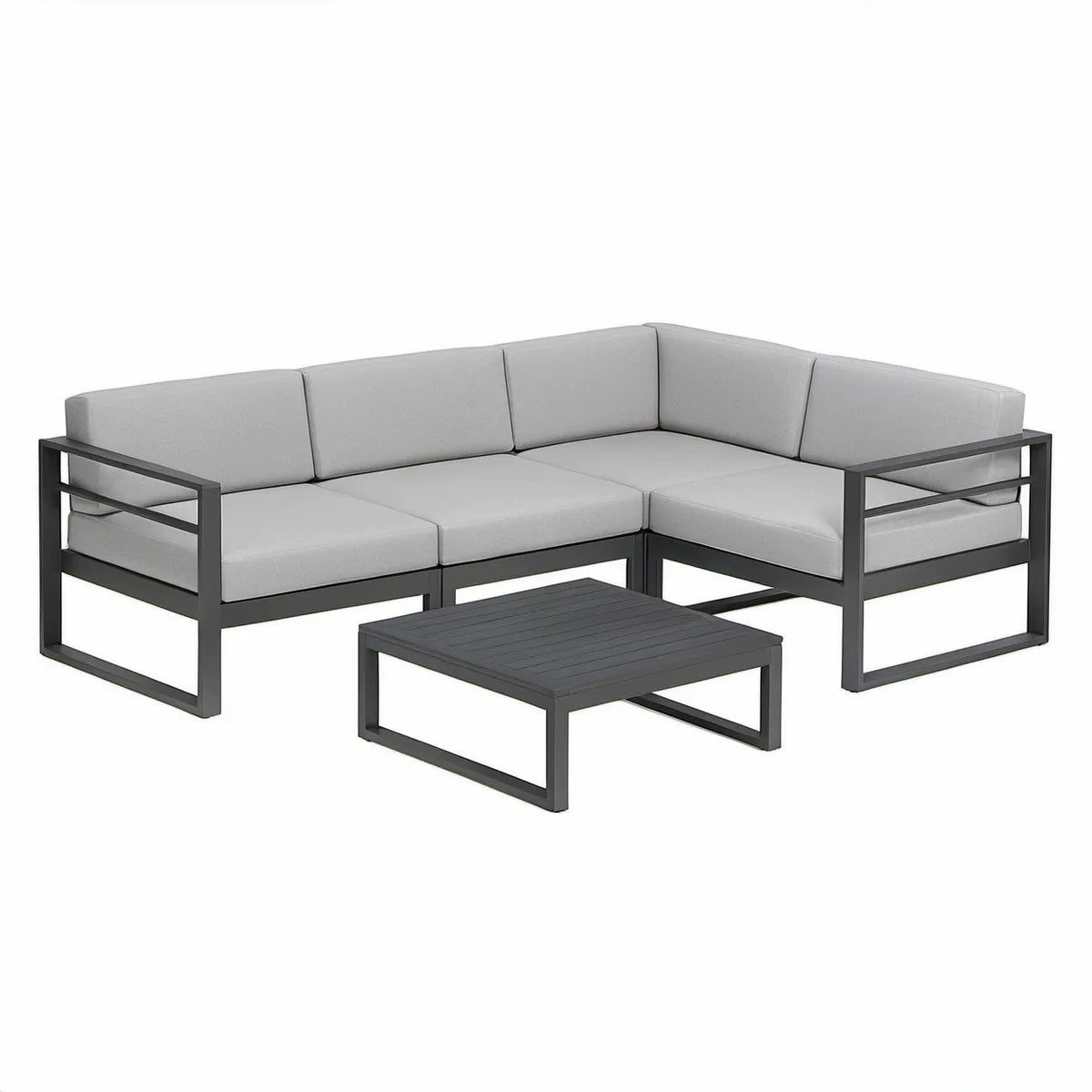 Aluminiowy narożnik ogrodowy z poduszkami i stolikiem 210 × 210 × 65 cm Szary/Czarny