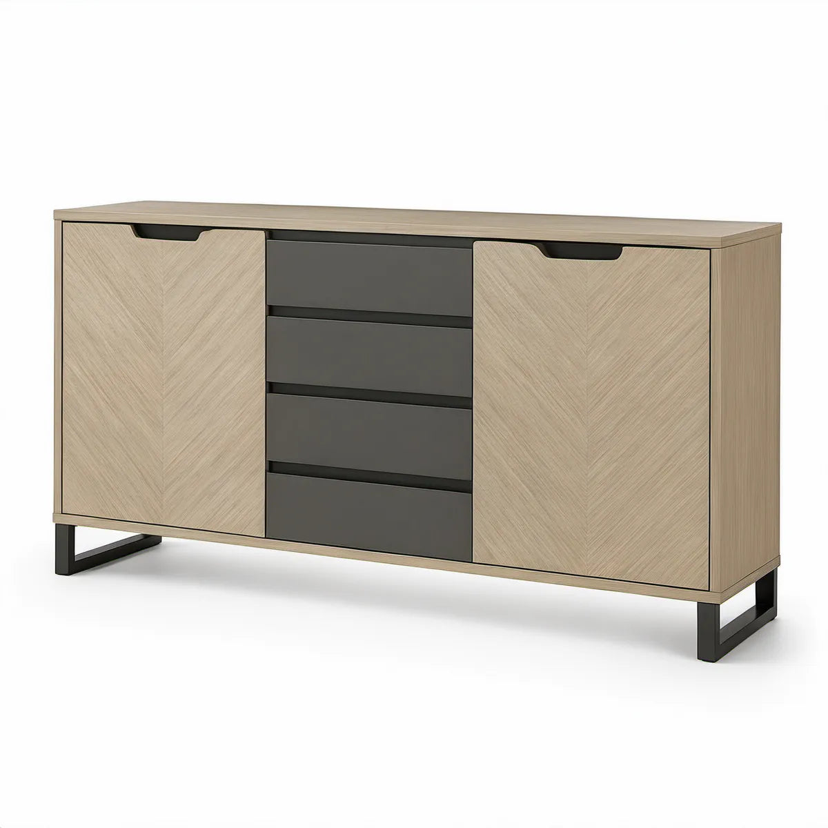 Kredens 160 x 40 x 90 cm z MDF i płyty laminowanej, jasny dąb/antracyt/czarny