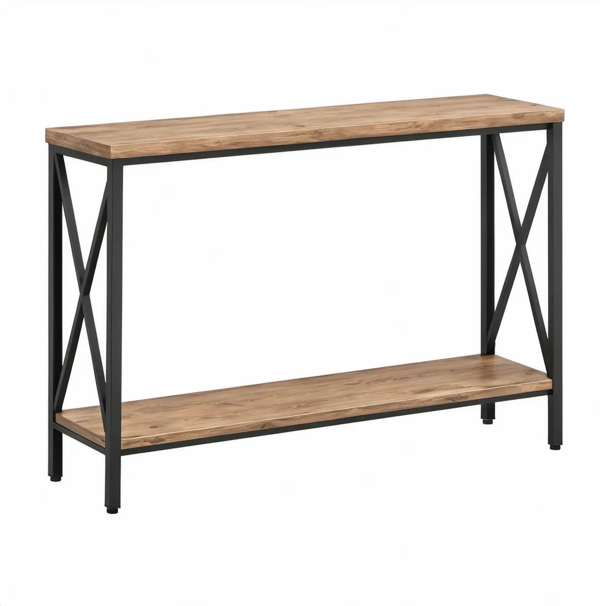 Industrialna konsola do przedpokoju z 2 półkami, 120 x 30 x 85 cm, brązowo-czarna