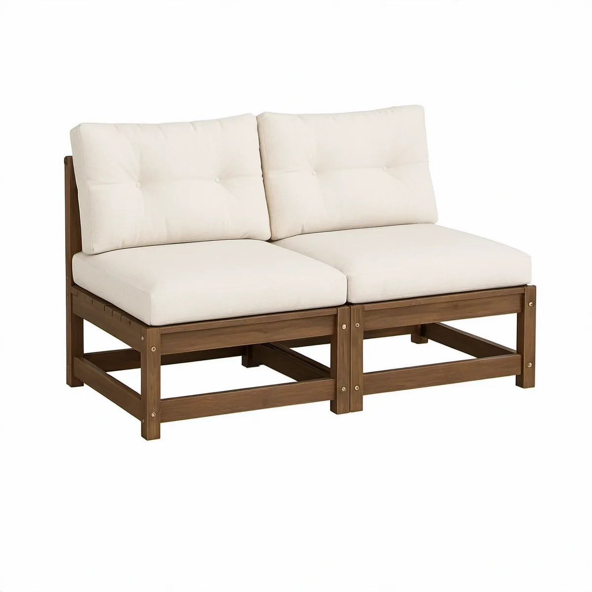 2-osobowa modułowa sofa ogrodowa z drewna akacjowego 140 x 70 x 70 cm brązowo-kremowa