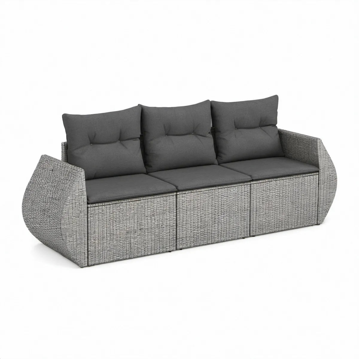 Trzyosobowa sofa ogrodowa z technorattanu PE, szaro-grafitowa, 200 x 75 x 85 cm