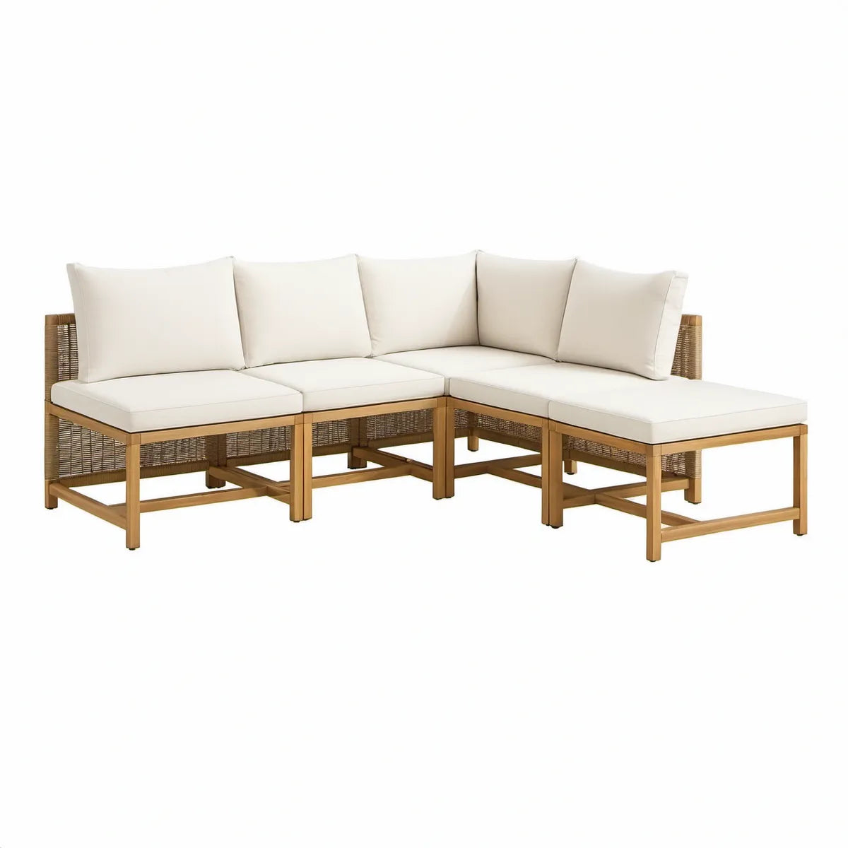 3-częściowa narożna sofa ogrodowa 230 x 160 x 75 cm z drewna akacjowego i plecionki poliestrowej, naturalny brąz i beż