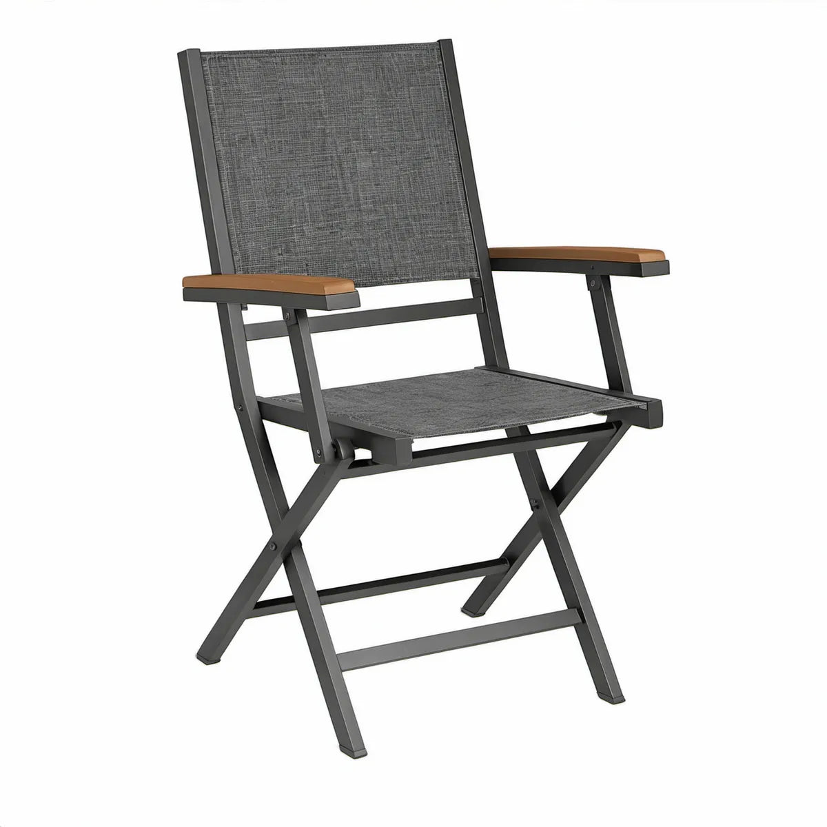 Składane krzesło ogrodowe z aluminium i tekstylenu, antracytowo-brązowe, 56 × 65 × 90 cm